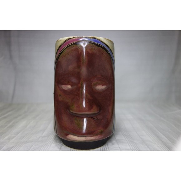 Signed Mara Stoneware Pottery Tribal Face Mug 6" Tall Made in Mexico - Picture 3 of 12